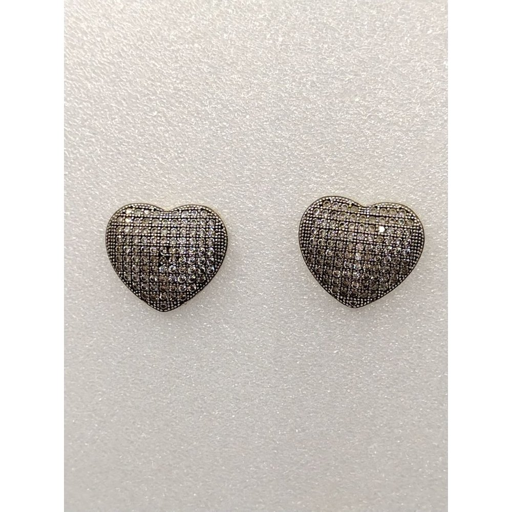 Sterling Silver 925 Stamped Heart Encrusted CZ Stud Earrings